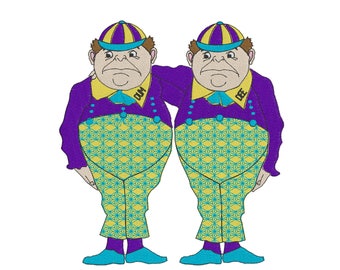 Tweedle Dee & Tweedle Dum - Embroidery Design - Alice in Wonderland - 4x4, 6x6, 8x8, 9x10