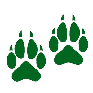 May include: Two green paw prints on a white background.