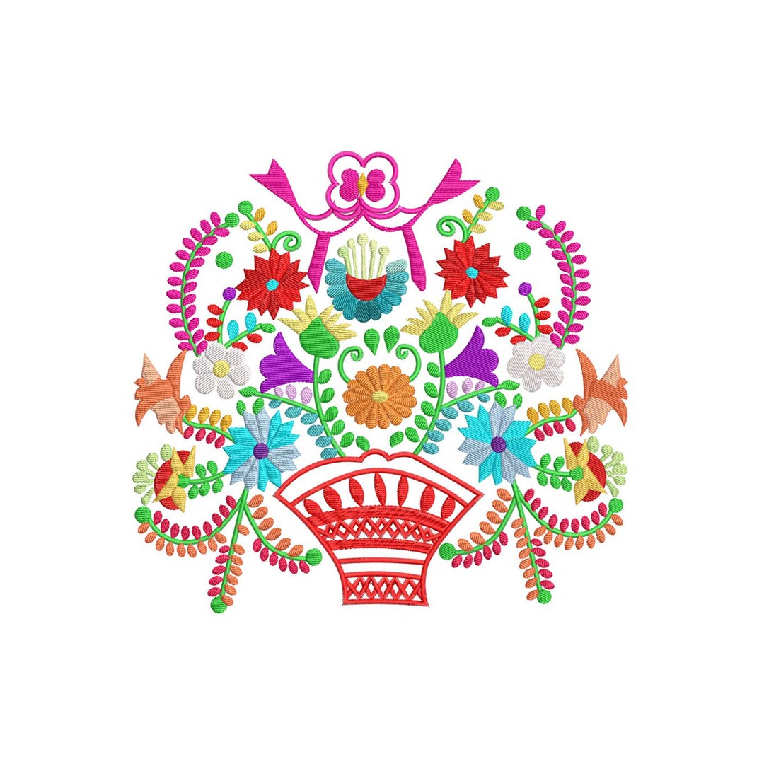 Mexican Embroidered Flower Basket Design- Cinco De Mayo - Embroidery ...