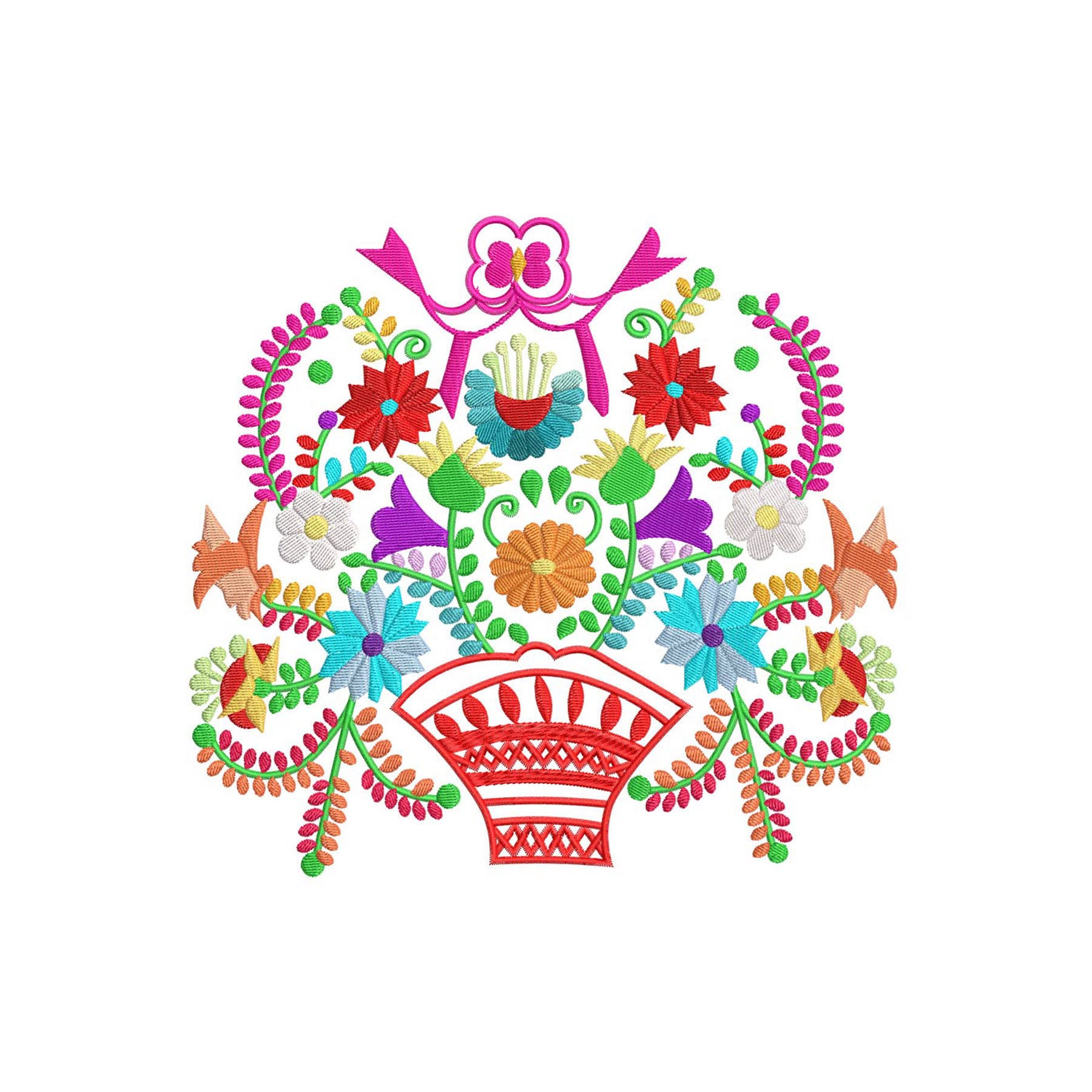 Mexican Embroidered Flower Basket Design- Cinco De Mayo - Embroidery ...