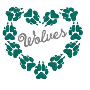 Wolf Paw Print Heart - Embroidery Design - 2x3, 4x4