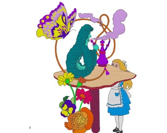 Alice und die Raupe - Stickdatei - Alice im Wunderland - 3x4, 5x6, 7x8, 10x12
