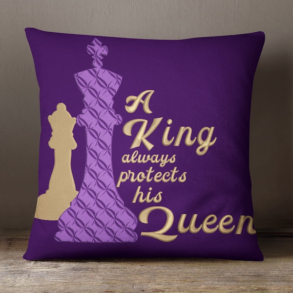 A King Always Protects His Queen-  Digital Machine Embroidery Design - 3x3, 4x4, 5x5, 6x6, 7x7, 8x8, 9x9,  9x10, 11x12, and 13x14