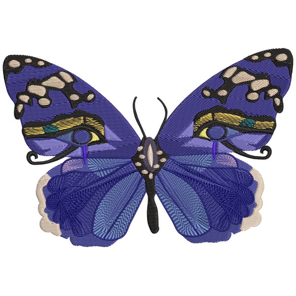 Egyptian Butterfly-  Purple Butterfly with Eyes in Wings - Embroidery Design - 3x4, 5x6, 6x8, 7x10, 9x12, and 9x14