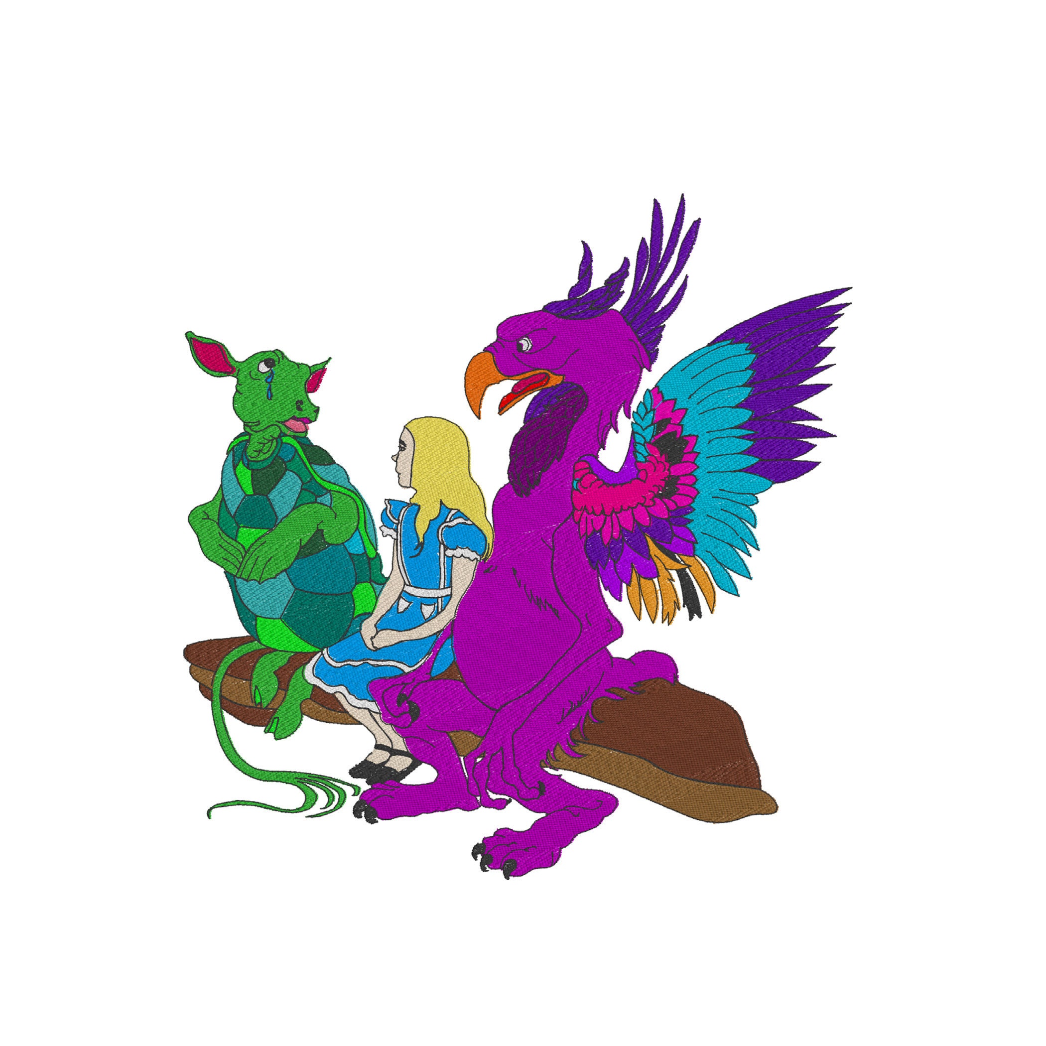 Gryphon , Alice and Mock Turtle - Embroidery Design - Alice in