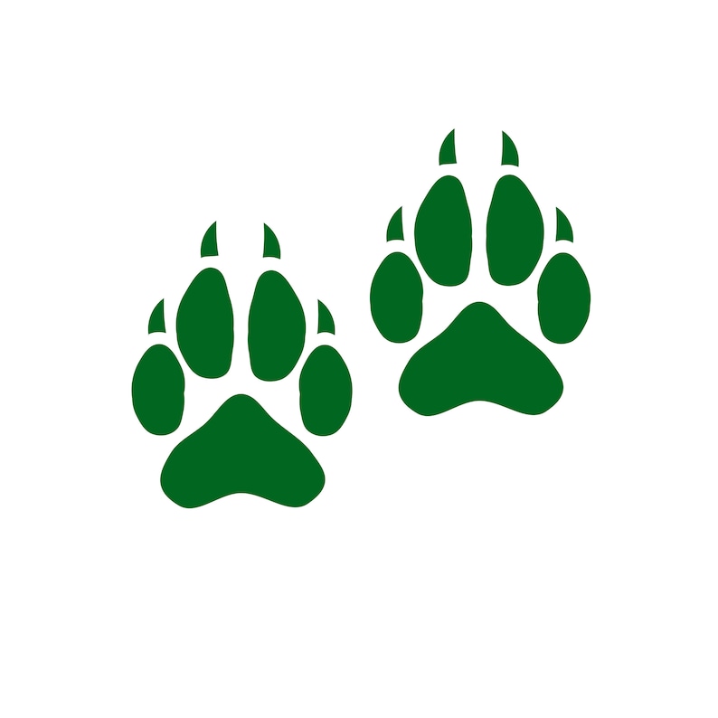 May include: Two green paw prints on a white background.