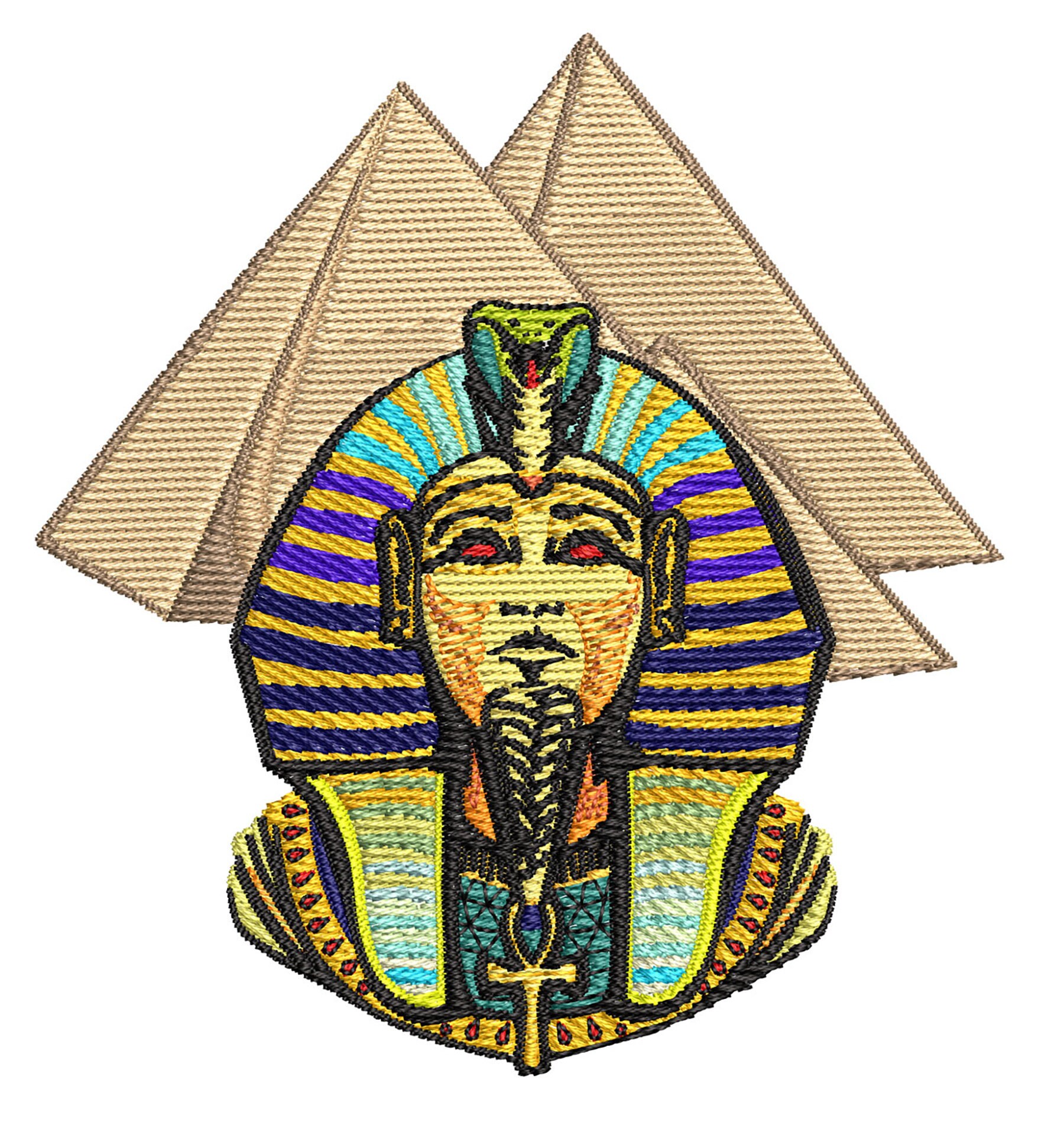 Egyptian Multi-color Pharaoh & Pyramids - Embroidery Design - 4x4, 6x6 ...