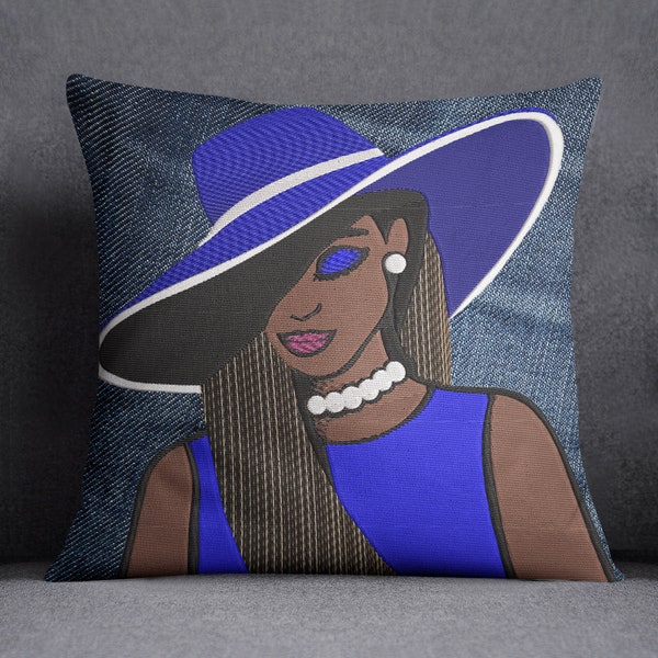 Lady in Blue Hat -  Digital Machine Embroidery Design - 3x3, 4x4, 5x5, 6x6, 7x7, 8x8, 10x10, 12x12, and 14x14