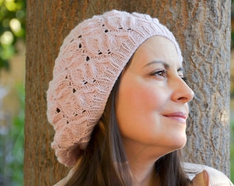 Woman beret hat, Pink knit beret, french beret hat, winter knitted hat women, gift for her