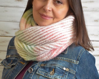 Brioche knit scarf, winter loop scarf, wool infinity scarf, hand knitted, gift for her, fisherman's rib scarf cream cowl winter