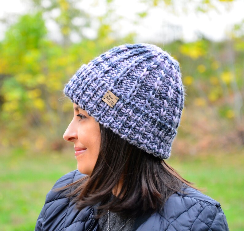 Wool Beanie, Ribbed Hat Woman, Foldover Brim Hat, Hand Knit Beanie