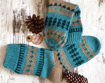 Hand Knitted Fair Isle Sofa Socks, Wool Socks , Chunky Knit, warm socks