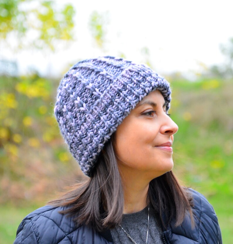 Wool Beanie, Ribbed Hat Woman, Foldover Brim Hat, Hand Knit Beanie