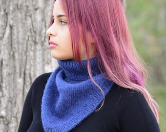 Hand Knit Alpaca Wool Turtleneck Dickie - Navy Blue Cowl