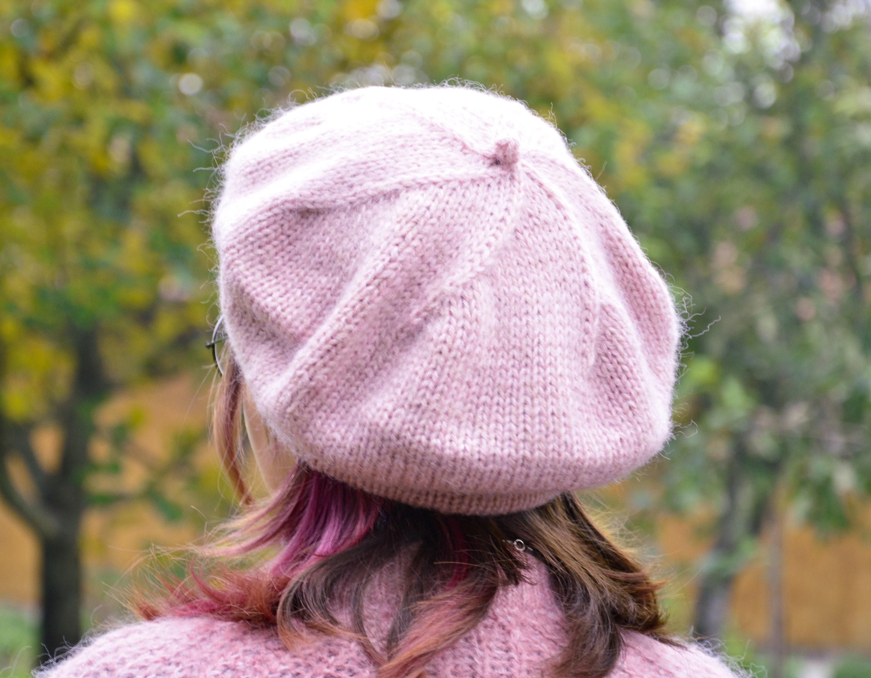 light pink angora benet (hat) Fluffy Angora Fur Beret Hat - Minism main image 4