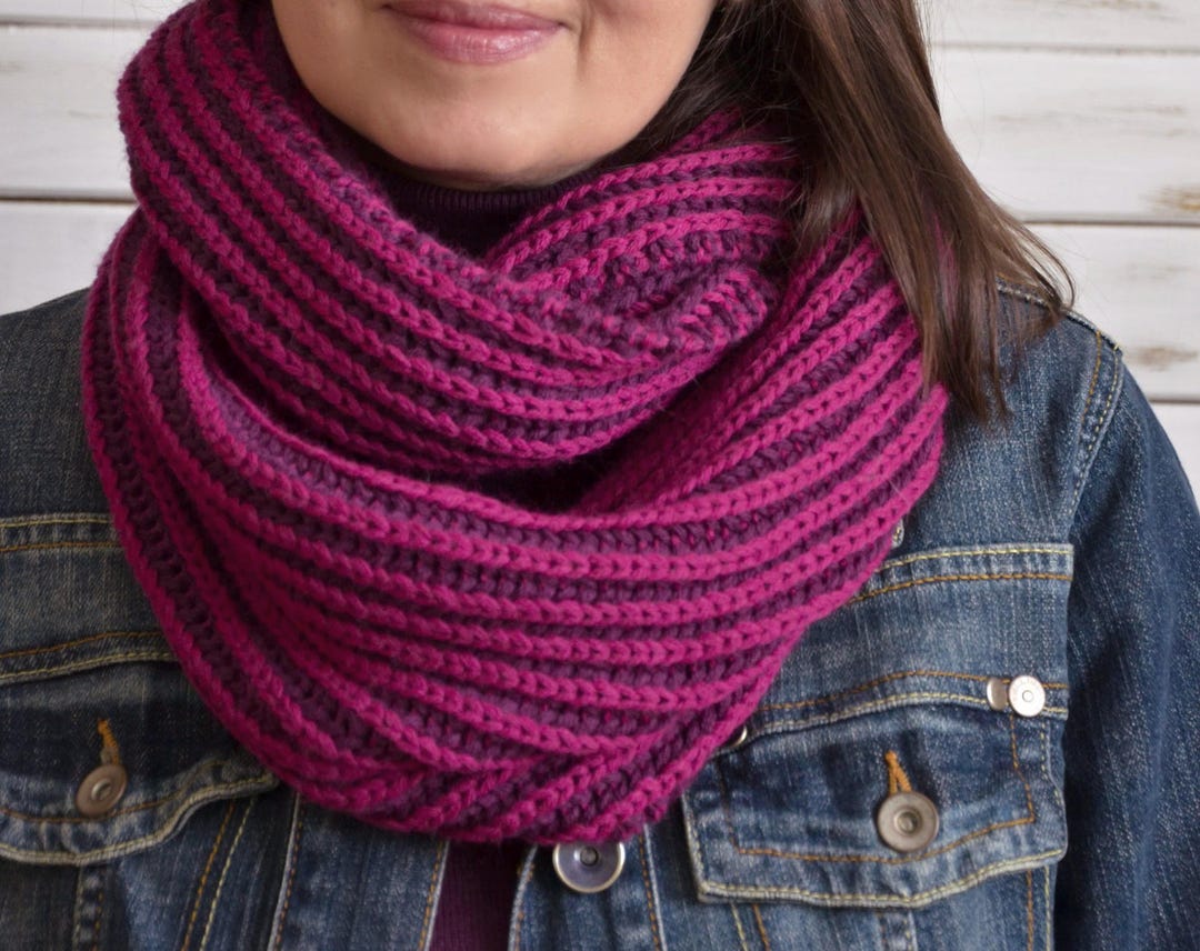 Hand Knit Merino Wool Cowl Scarf: Fuchsia Purple Double Wrap - Etsy