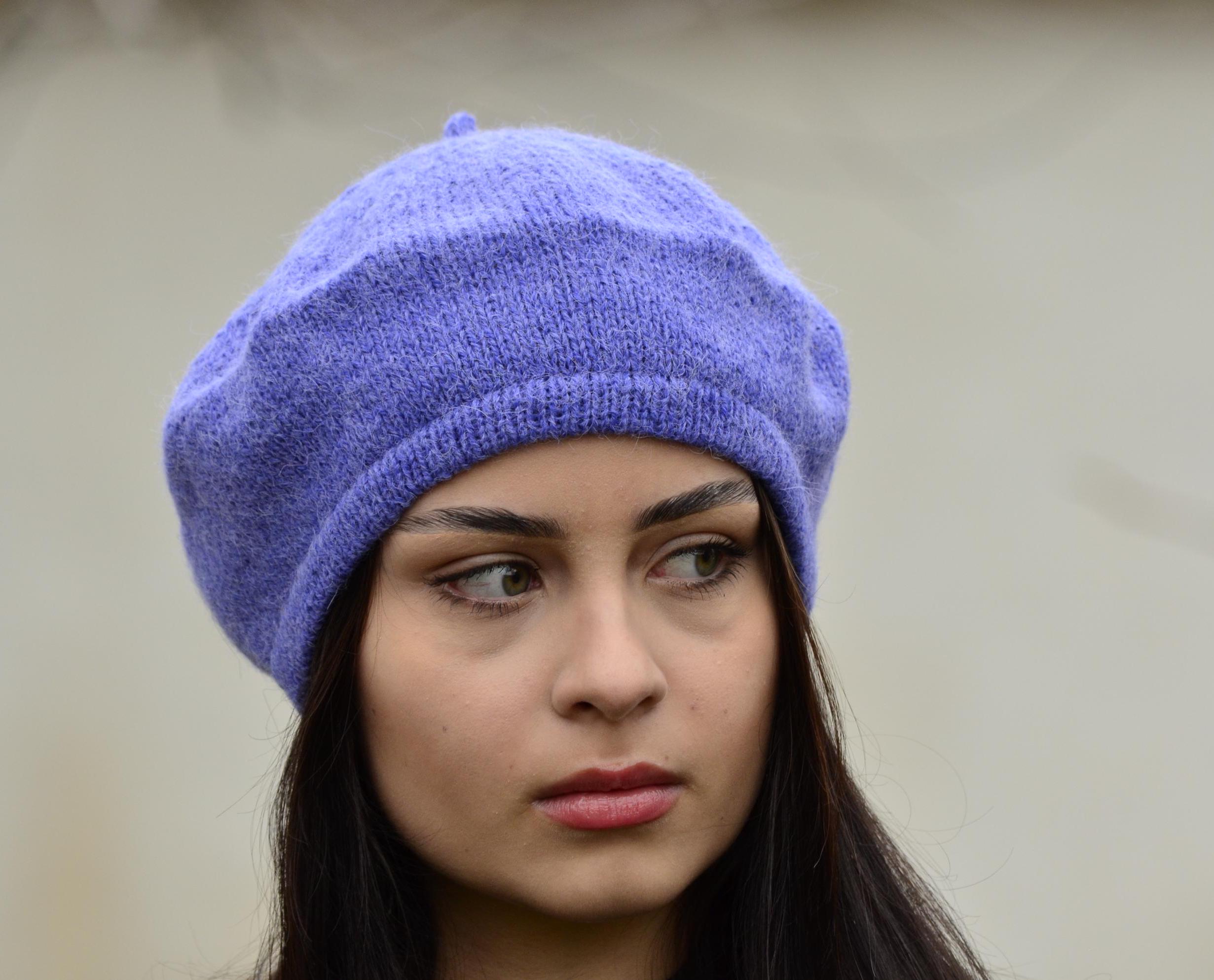 Lapis Purple Slouchy Beret Beanie Hat for Women and Teens Purple beret Lace knit hat for woman Slouchy beanie for girl  main image 3