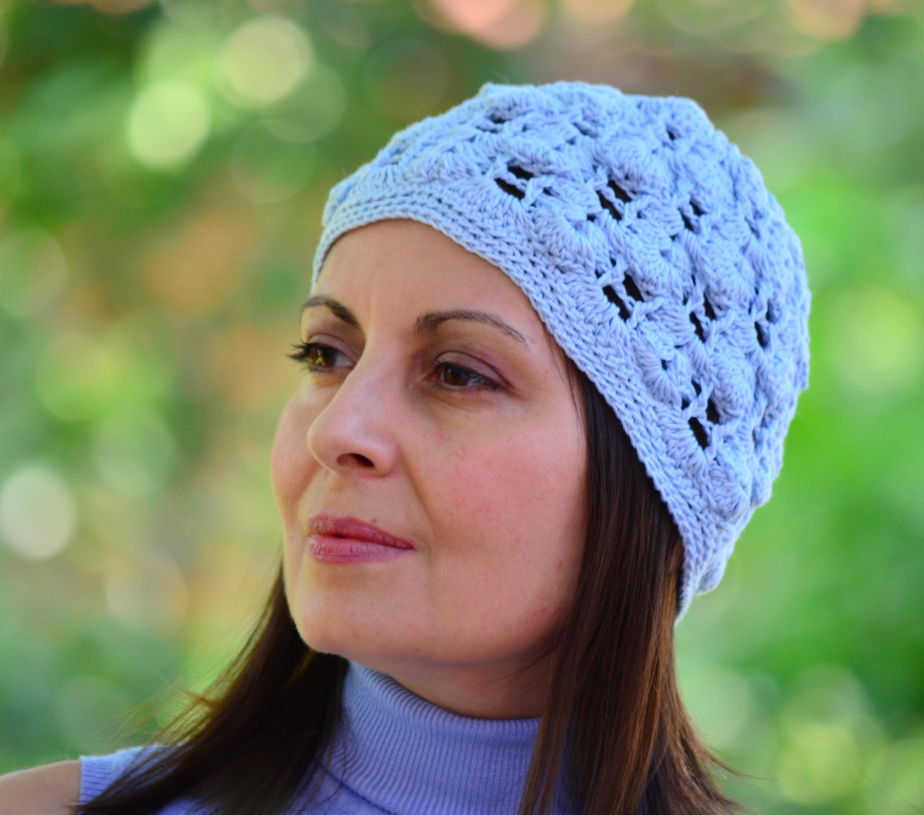 Ladies crocheted hat side tie blue One Hour Chunky Crochet Beanie - free pattern and video  main image 2