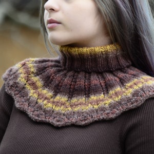 Wool collar dickie, hand knitted turtleneck scarf, neck gaiter, turtleneck insert, polo neck, hand knit cape, brown scarf,  shoulder warmer
