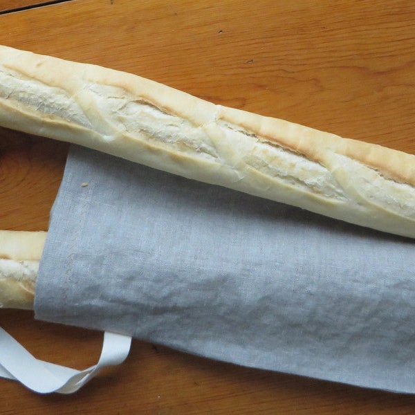 Linen Bread Bag Washed Rustic Organic  FRENCH FLAX LINEN Baguette Bag 6" wide x 27" Long  Machine Wash & Dry,  Great Gift !