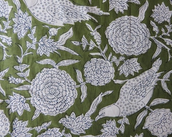 FINAL Yard !  Discounted Handmade Forest Birds in  Olive Green 100% Organic Sustainable Cotton Exquisite !  USA Seller Breezy Voile Fabric.