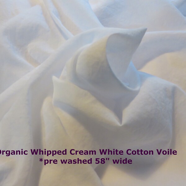 Snowy White 100% Organic COTTON VOILE by the yard 44" Wide. Fabric Dying , Slow Stitch Foundation, Slips, Lingerie' & more ! scarves, wraps