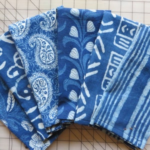 Indigos ! DINNER Napkins 18X18  ( CHOOSE Quantity Set of 6 -or- Set of 12 ) 100% Cotton , Vegetable Dye, Block Print, Dabu ,  Indigo!