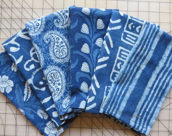 Indigos ! DINNER Napkins 18X18  ( CHOOSE Quantity Set of 6 -or- Set of 12 ) 100% Cotton , Vegetable Dye, Block Print, Dabu ,  Indigo!