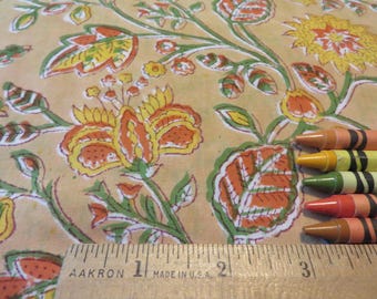 LAST CHANCE Fall Splendor Block Print Fabric from India, 100% Organic Cotton VOILE, Sustainable, Vegetable Dyes, Beautiful !