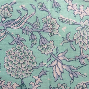 Block Print Fabric Sea Green & Periwinkle Border Print Organic Cotton VOILE USA Seller Ships Promptly Home Decor, Caftans