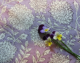 Final Piece 41&quot; Long x 44 &quot; Wide Soft LILAC Chrysanthemum Floral Print USA Seller, Organic cotton, sold by the yard, cut to your length Boho