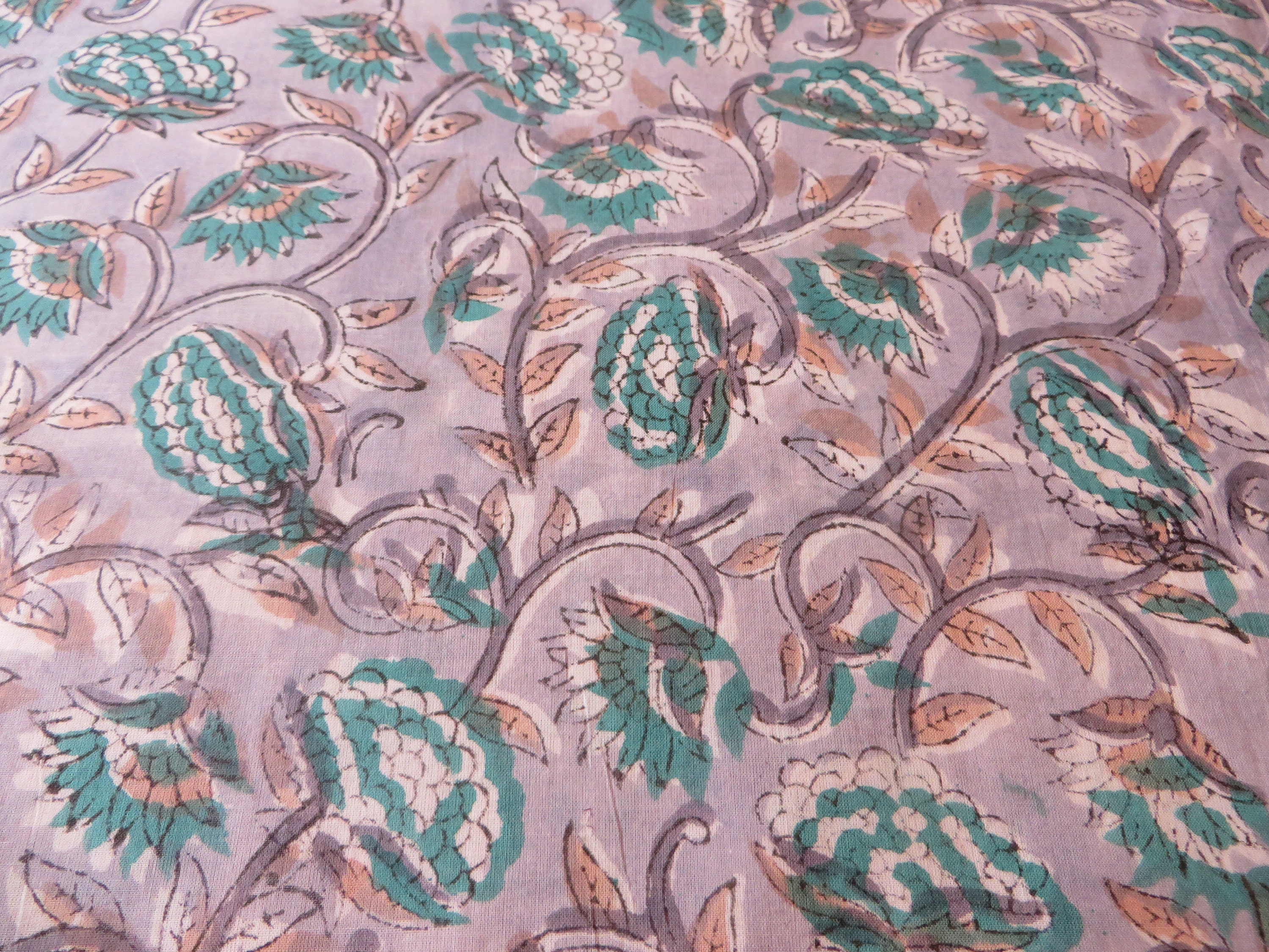 New Block Print Fabric in LOTUS Flower Print Dove Gray - Etsy