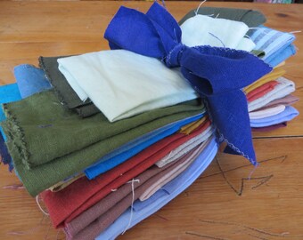 Huge 2 pound Washed Organic LINEN Scrap Bundle 20 +/-   different colors, Extrordinary Scraps ! Zero waste, Linen Bundle, Large Pieces