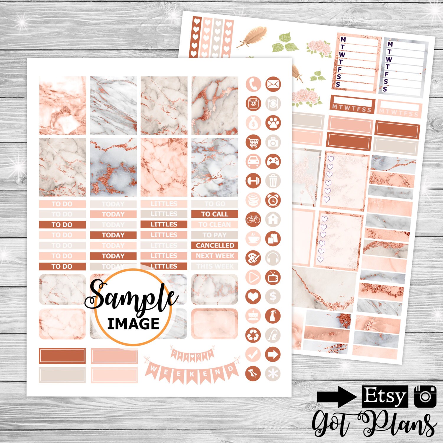 Rose Gold Stickers Weekly Planner Stickers Rose Gold Marble