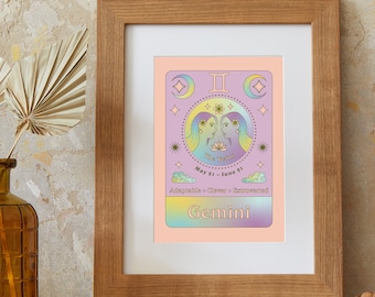 Zwillinge Kunstdruck | Sternzeichen | A5 Druck | Sternzeichen | Mai Geburtstag | Juni Geburtstag | Horoskop | Farbverlauf | Astrologie | Sternzeichen | Wandkunst