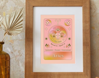 Widder Kunstdruck | Sternzeichen | A5 Druck | Sternzeichen | März Geburtstag | April Geburtstag | Horoskop | Farbverlauf | Astrologie | Wandkunst