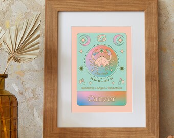 Krebs Kunstdruck | Sternzeichen | A5 Druck | Sternzeichen | Juni Geburtstag | Juli Geburtstag | Horoskop | Farbverlauf | Astrologie | Sternzeichen Print | Wand