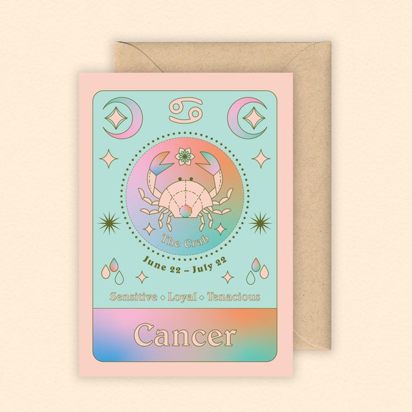 Cancer Zodiac Card | Zodiac | Star Sign | June Birthday Card | July Birthday Card | Horoscope | Zodiac Birthday Card | Astrology