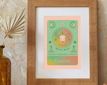 Stier Kunstdruck | Sternzeichen | A5 Druck | Sternzeichen | April Geburtstag | Mai Geburtstag | Horoskop | Farbverlauf | Astrologie | Wandkunst