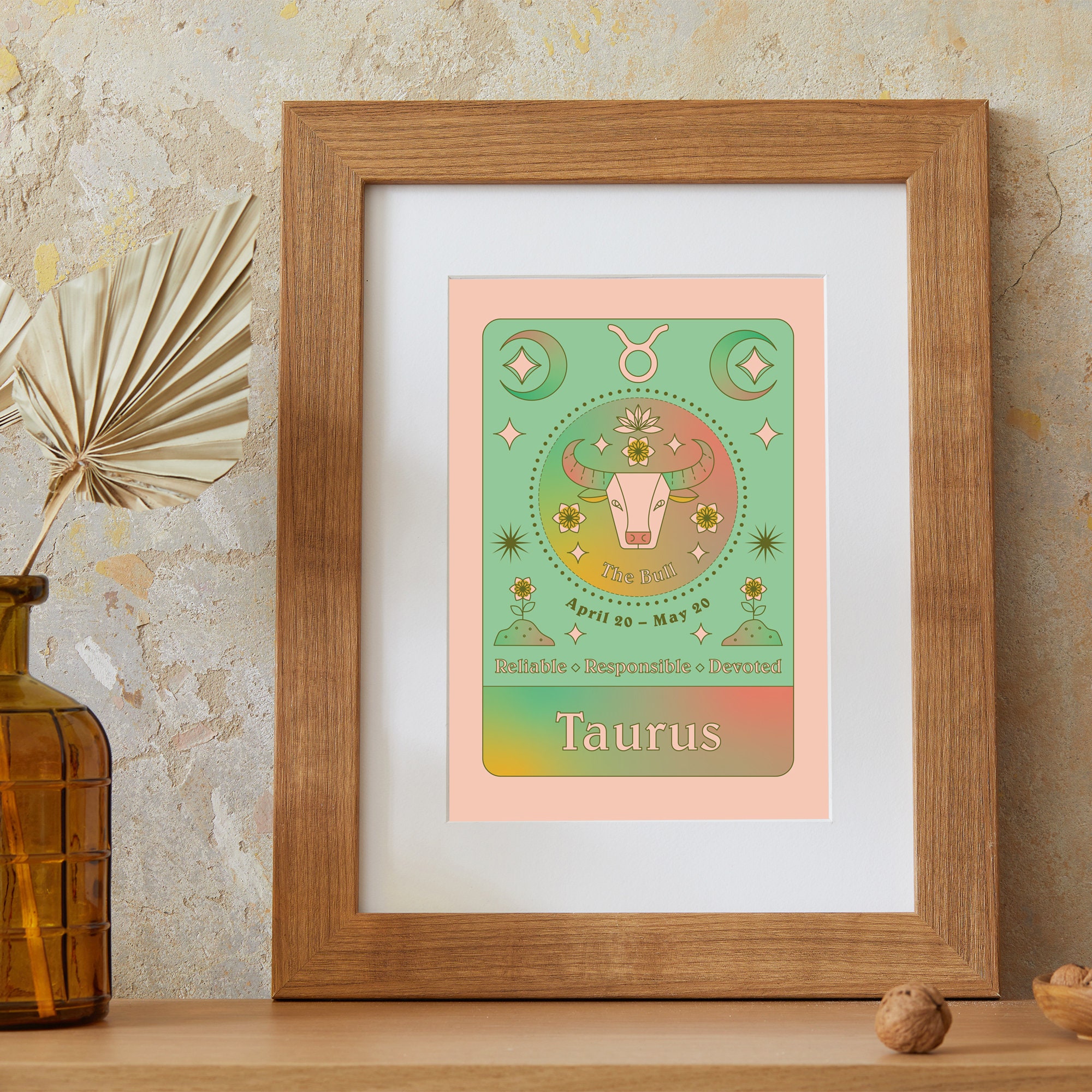 Stier Art Print | Dierenriem | A5 afdrukken | Sterrenbeeld | April-verjaardag | mei verjaardag | Horoscoop | Verloop | Astrologie | Muur kunst
