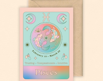 Pisces Zodiac Card | Zodiac | Star Sign | February Birthday Card | March Birthday Card | Horoscope | Zodiac Birthday Card | Astrology