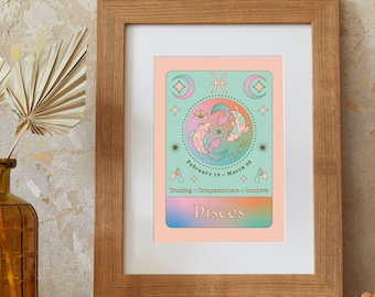 Fische Kunstdruck | Sternzeichen | A5 Druck | Sternzeichen | Februar Geburtstag | März Geburtstag | Horoskop | Farbverlauf | Astrologie | Wandkunst