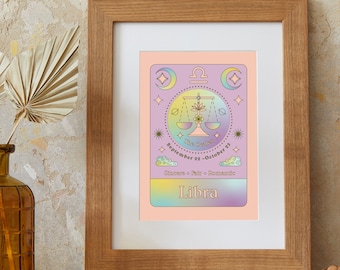 Waage Kunstdruck | Sternzeichen | A5 Druck | Sternzeichen | September Geburtstag | Oktober Geburtstag | Horoskop | Farbverlauf | Astrologie | Wandkunst