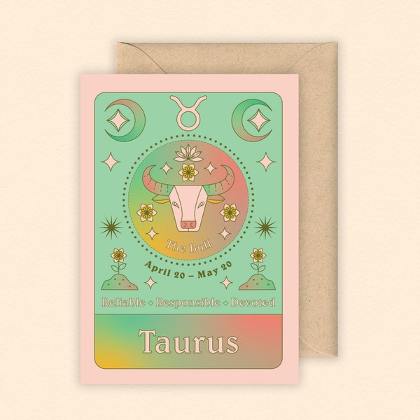Taurus Zodiac Card | Zodiac | Star Sign | April Birthday Card | May Birthday Card | Horoscope | Zodiac Birthday card | Astrology