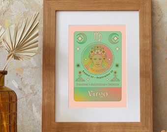 Jungfrau Kunstdruck | Sternzeichen | A5 Druck | Sternzeichen | August Geburtstag | September Geburtstag | Horoskop | Farbverlauf | Astrologie | Wandkunst