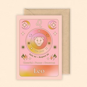 Löwe Sternzeichen Karte | Sternzeichen | Sternzeichen | Juli Geburtstagskarte | August Geburtstagskarte | Horoskop | Sternzeichen Geburtstagskarte | Farbverlauf | Astrologie