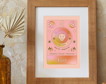 Löwe Kunstdruck | Sternzeichen | A5 Druck | Sternzeichen | Juli Geburtstag | August Geburtstag | Horoskop | Farbverlauf | Astrologie | Wandkunst