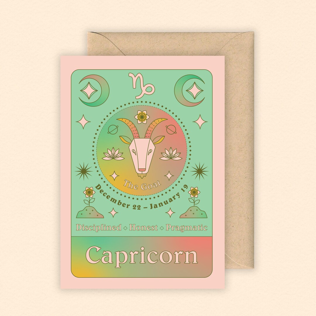Capricorn Zodiac Card | Zodiac | Star Sign | December Birthday Card ...