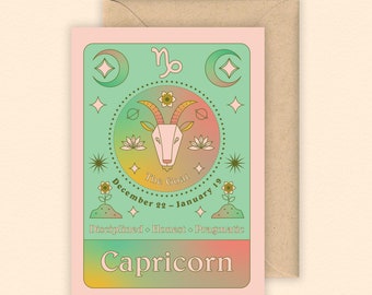 Karte Steinbock Sternzeichen | Sternzeichen | Sternzeichen | Dezember Geburtstagskarte | Januar Geburtstagskarte | Horoskop | Sternzeichen Geburtstagskarte | Astrologie