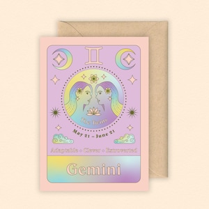 Zwilling Sternzeichen Karte | Sternzeichen | Sternzeichen | Mai Geburtstagskarte | Juni Geburtstagskarte | Horoskop | Sternzeichen Geburtstagskarte | Farbverlauf | Astrologie